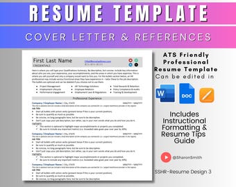 Professional Resume Template - Resume, Cover Letter & References - Modern Resume - Resume Design 3 - Resume Template Package - ATS Friendly