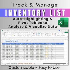 Inventory List Template in Excel - Manage & Track Inventory - Inventory Stock Tracker - Inventory Trends Dashboard - Inventory Management