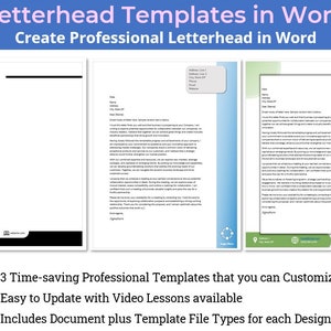 Plantillas de membrete profesionales en Microsoft Word - Juego de 3 diseños de plantillas de membrete
