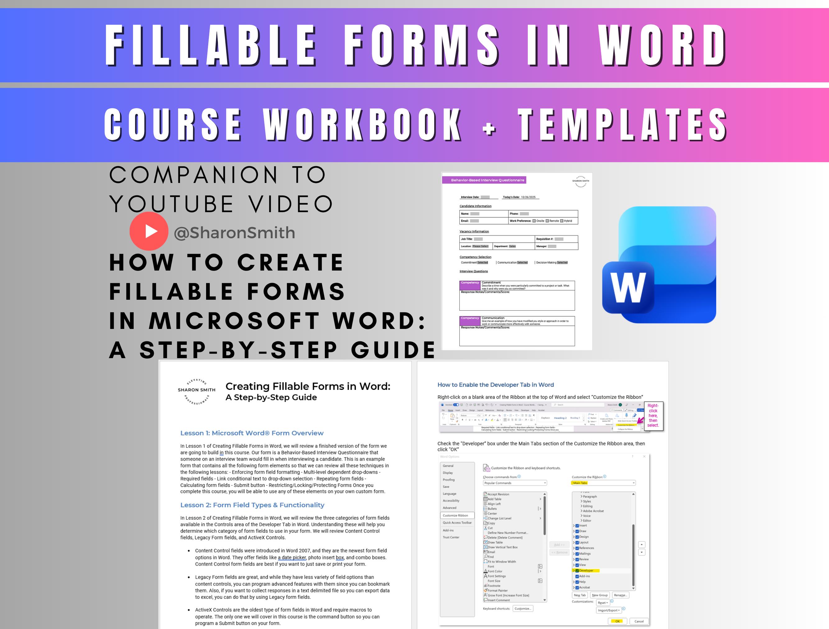Microsoft Word Fillable Forms Course Workbook + Templates | Step-by ...