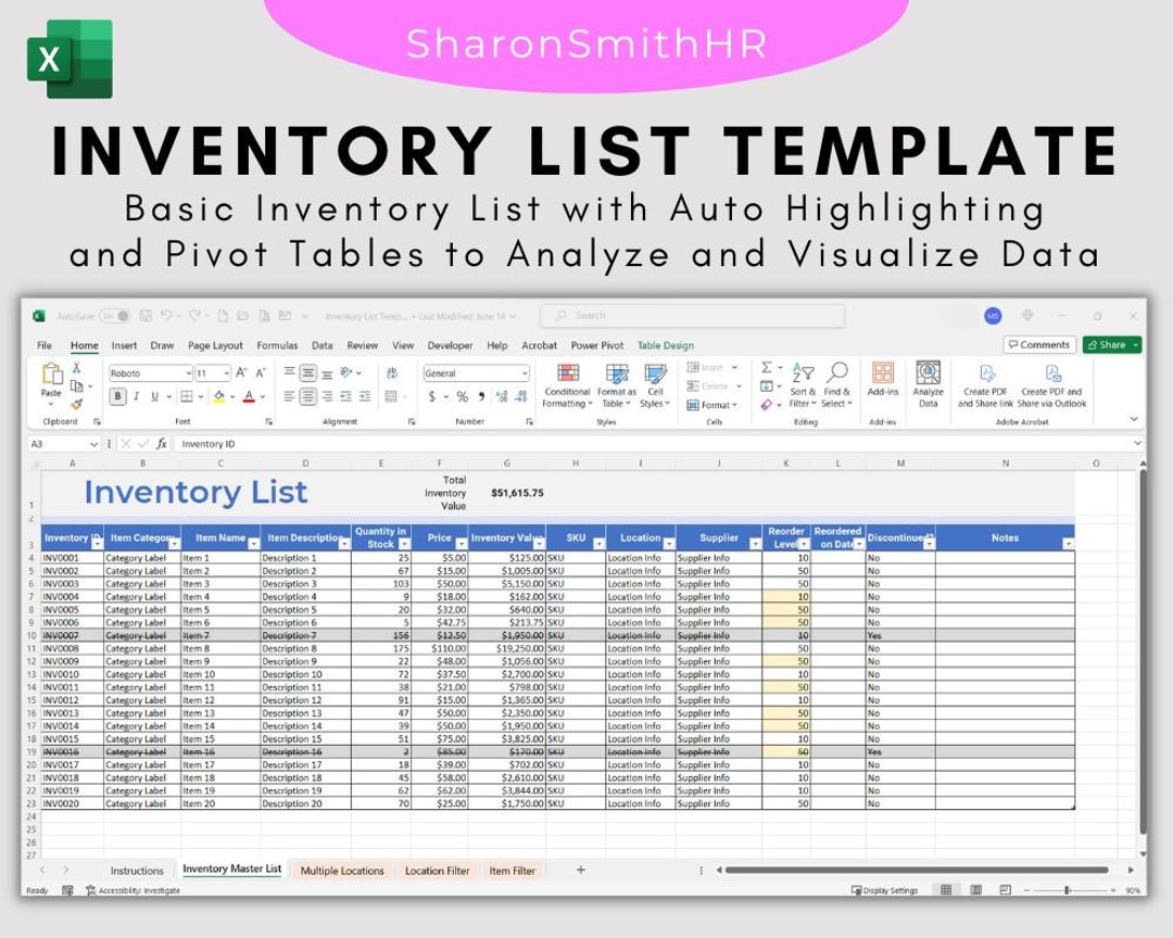 Inventory List Template in Excel Manage & Track Inventory Easily - Etsy