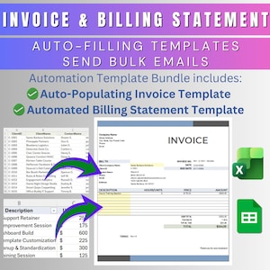 Excel Auto-Filling Invoice + Billing Statement Automation Template Bundle