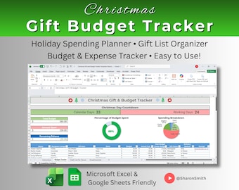 Christmas Gift Budget Tracker Template in Excel • Holiday Spending Planner • Gift List Organizer • Budget & Expense Spreadsheet