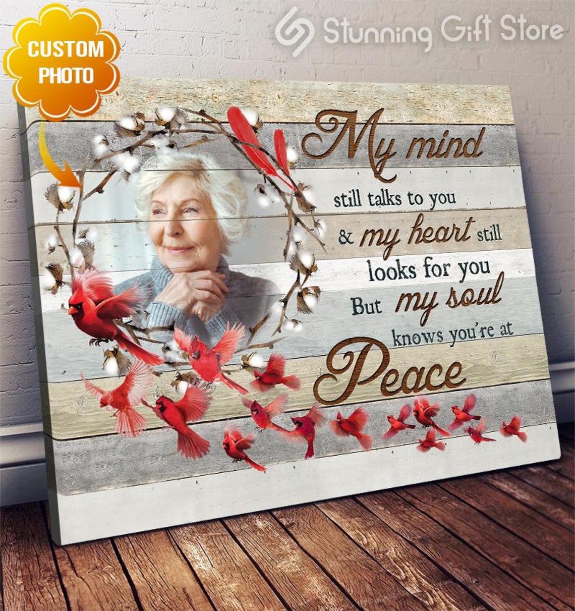 Custom Photo Canvas Cardinal Memorial Wall Hanging Sympathy Etsy