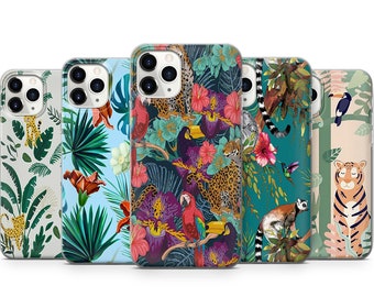 Jungle Animals Tiger Monkey Parrot phone case cover