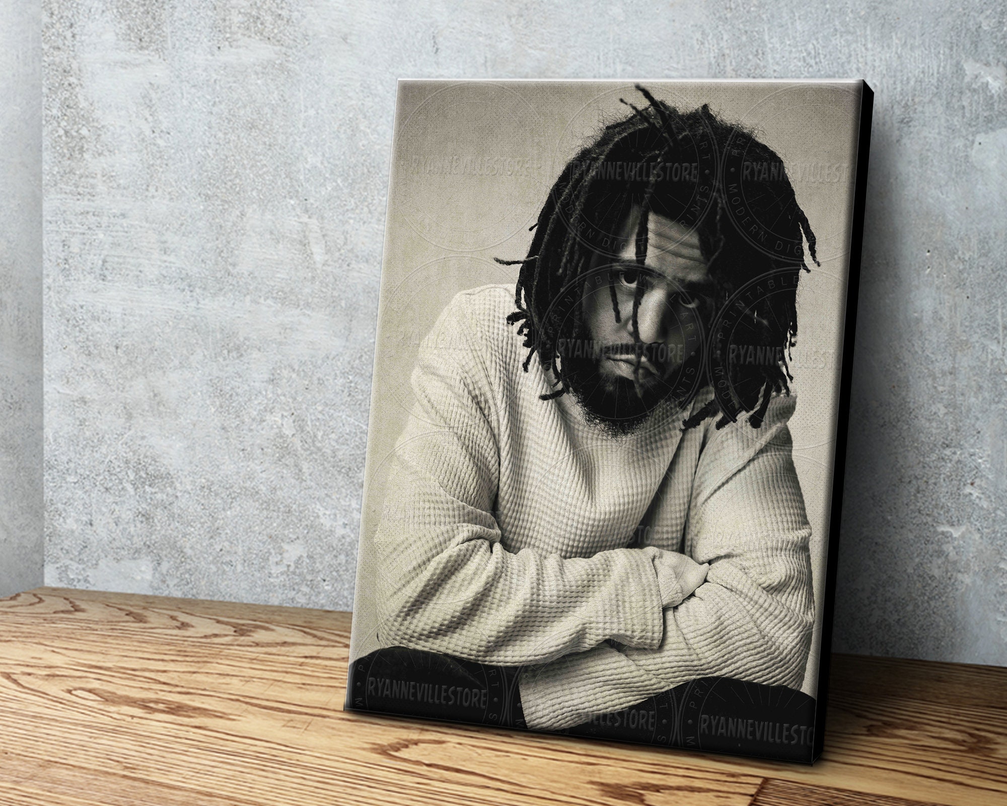 J Cole Portrait Canvas J Cole Wall Art Rap Artist Art Print Etsy