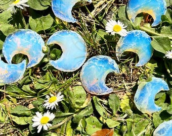 10 Opalite Crescent Moons: Pocket Stone Carvings for Jewelry Making