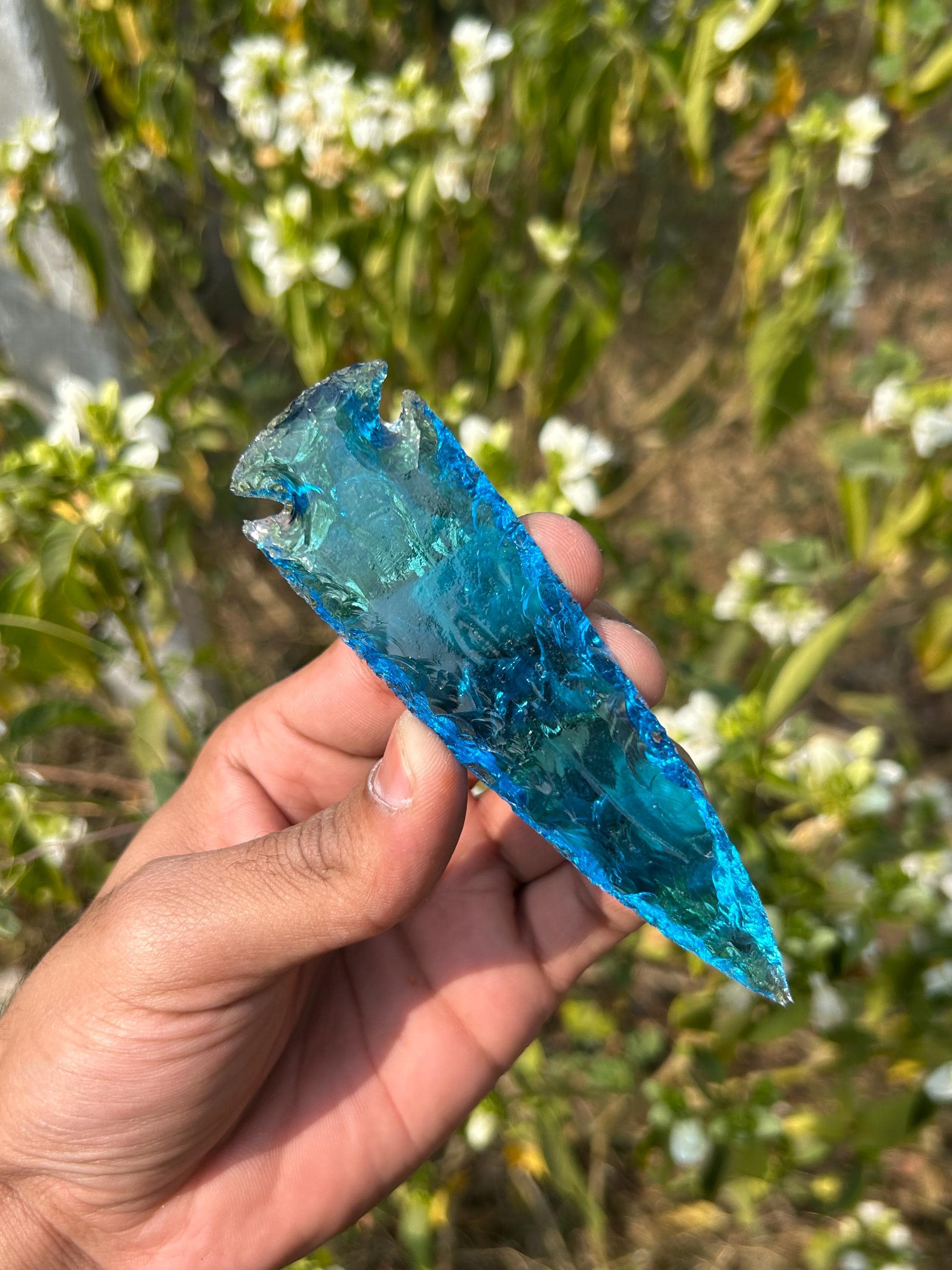 Rare Blue Aqua Obsidian Crystal Gemstone Glass Arrowhead Handmade