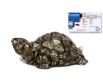 Lab Certified Natural Pyrite Turtle, Feng Shui Wealth & Good Luck Crystal, Prosperity Vastu Decor, Orgonite Tortoise Gift