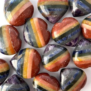 Seven Chakra Heart | Crystal Heart | Chakra Puffy Heart | Bulk Crystals | Wholesale Crystals | Wholesale Seven Chakra Hearts | Pocket Stone