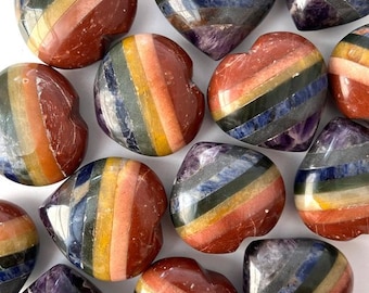 Seven Chakra Heart | Crystal Heart | Chakra Puffy Heart | Bulk Crystals | Wholesale Crystals | Wholesale Seven Chakra Hearts | Pocket Stone