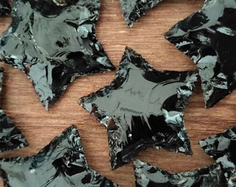 Bulk 15 Black Obsidian Star Carvings: Crescent Gemstone Crystals (25-35MM)