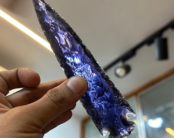 6" Large Amethyst Spearhead Crystal Purple Arrowhead Crystal Healing Crescent Arrowhead Shape Gemstone