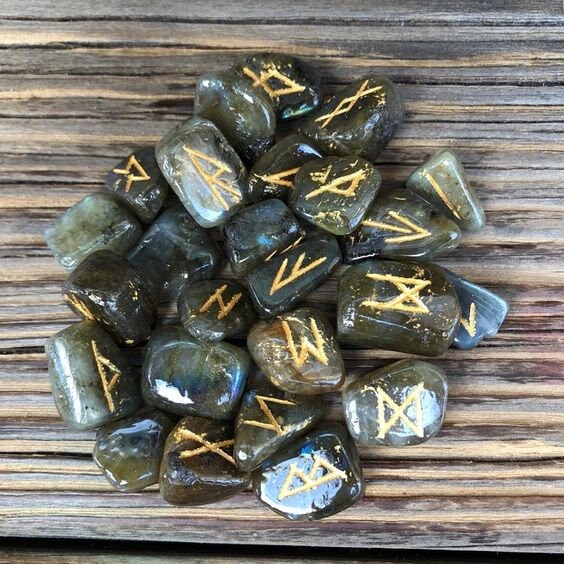 Labradorite Rune Set | 25 Pieces Engraved Tumbled Rune Stones | Agate ...
