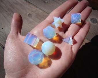 Opalite Crystal Platonic Solids Set: Sacred Geometry, Chakra Healing