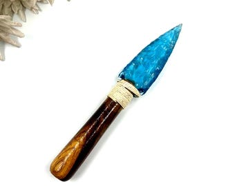 Blue Aqua Obsidian Athame Knife, Crystal Ritual Dagger, Wiccan Altar Tool, Pagan Ceremonial Knife, Reiki Healing Crystal Blade