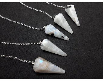 Set Of 5 Pcs | Rainbow Moonstone Faceted Pendulum | Cone Pendulum | Wellness Crystal | EMF Protection