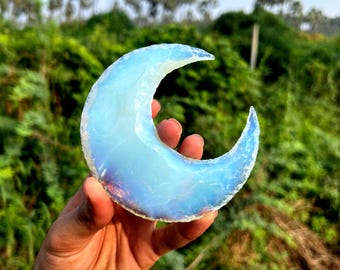 Large Opalite Crescent Moon 100mm | Hand Carved Crystal Moon | Spiritual Altar Decor | Healing Stone | Witchy Aesthetic Gift