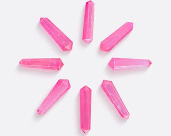 Pink Angel Aura Double Terminated Crystal Point Pencil - Hand Cut Quartz Wand, Crystal Grid Tool