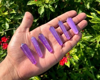 Set of 5 Purple Aura Selenite Wands | Angel Aura Crystal Points | Reiki Healing Crystals | Meditation & Energy Cleansing Gift