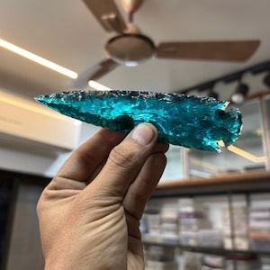 Aqua Obsidian Spearhead: 6&quot; Crystal Arrowhead for Jewelry Making