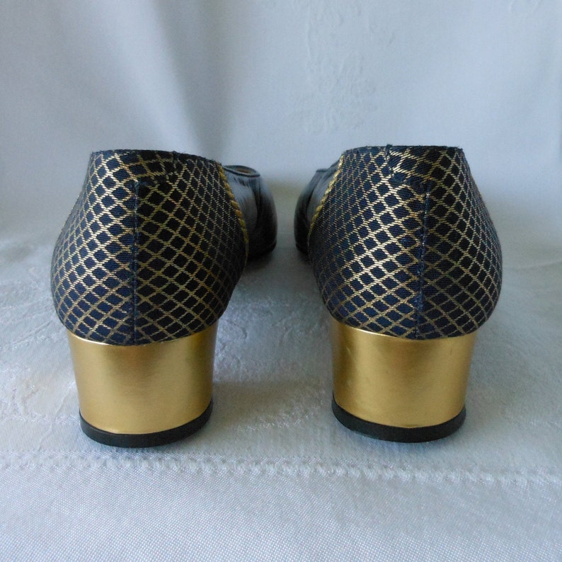 Vintage Low Heel Spectator Pumps Size 9A Size 9N Navy Leather Etsy