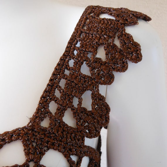 Vintage Brown Metallic Crochet Short Length Vest … - image 3