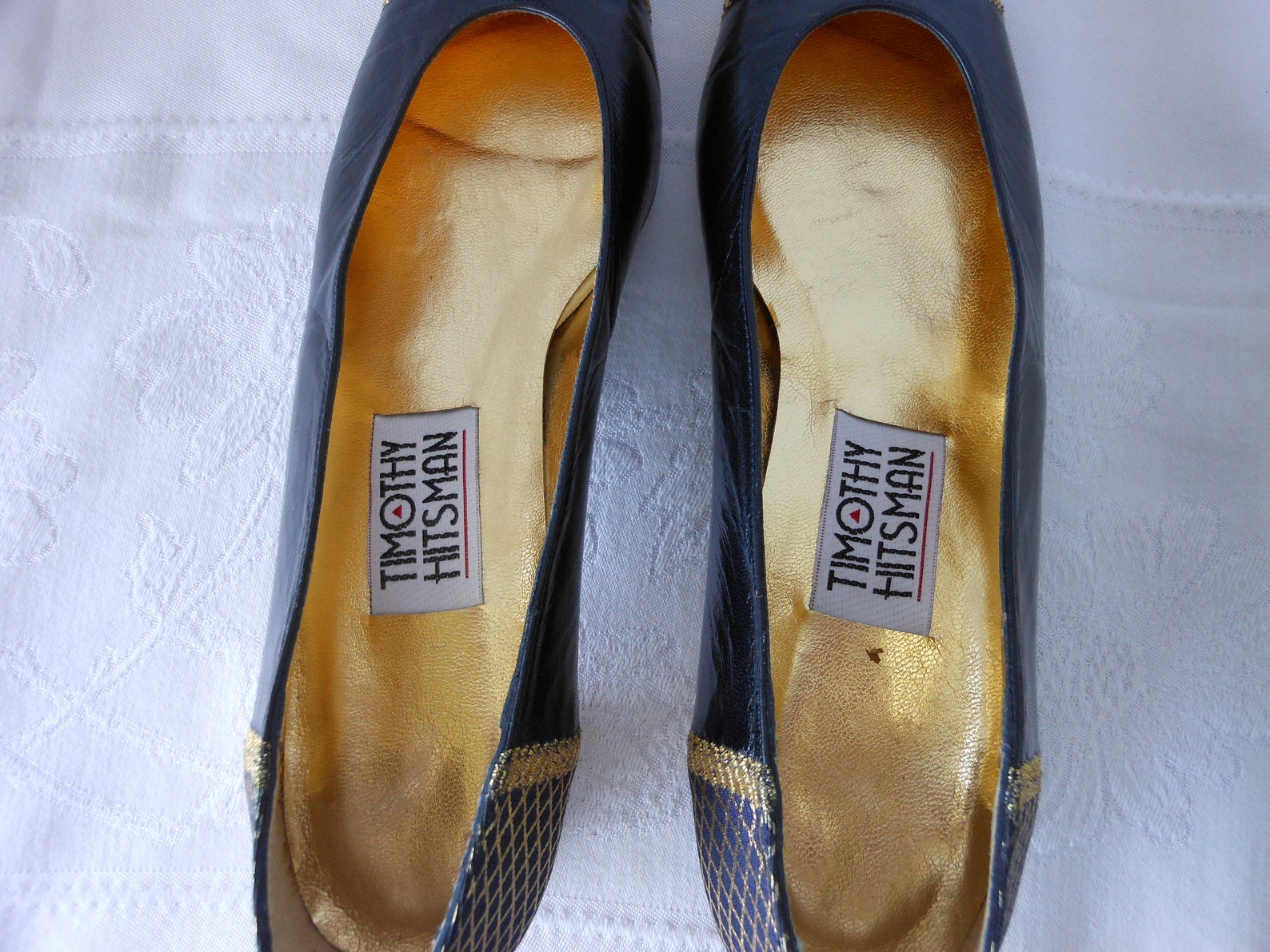 Vintage Low Heel Spectator Pumps Size 9A Size 9N Navy Leather Etsy