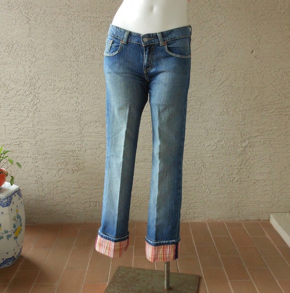 Vintage Levi's Sample Capri Jeans Pink Plaid Trim… - image 1