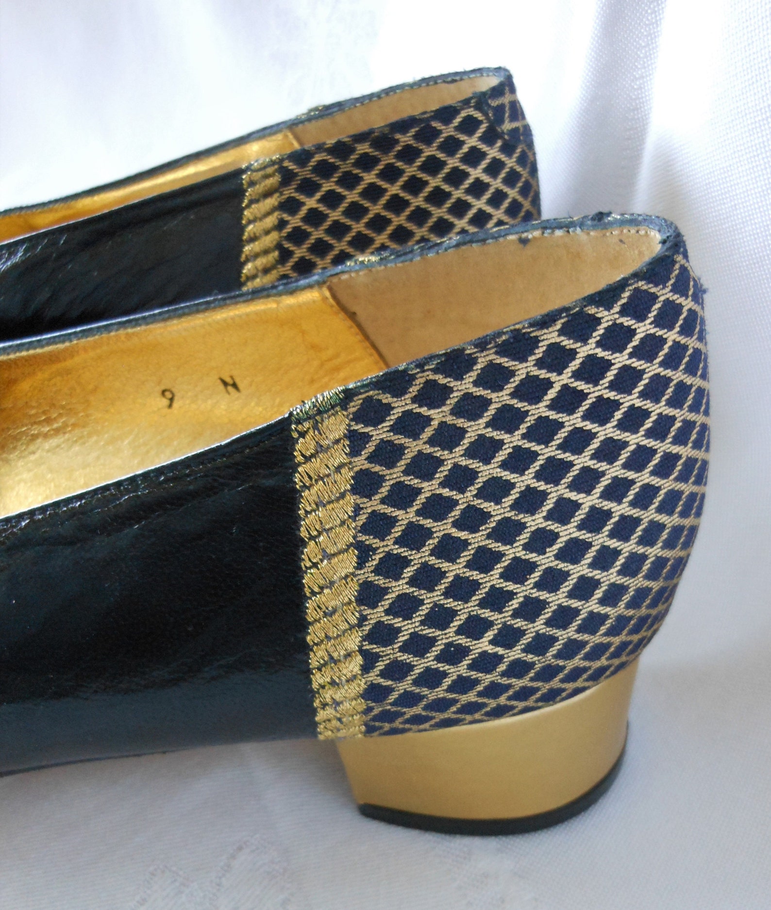 Low Heel Spectator Pumps Navy Leather & Gold NEW Vintage Size Etsy