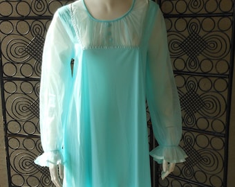 Vintage Formfit Rogers Night Gown Sheer Chiffon Bust Sleeves
