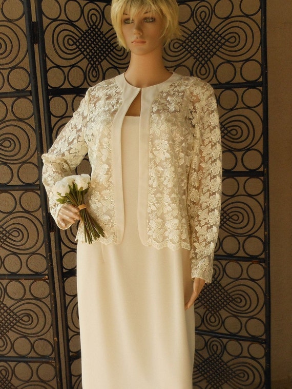 Vintage Gown Simple Bridal PETITE Size 12P Long S… - image 1