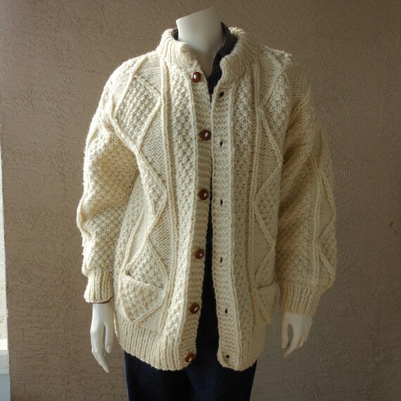 Vintage 80s Llama Wool Fisherman's Knit Cardigan S