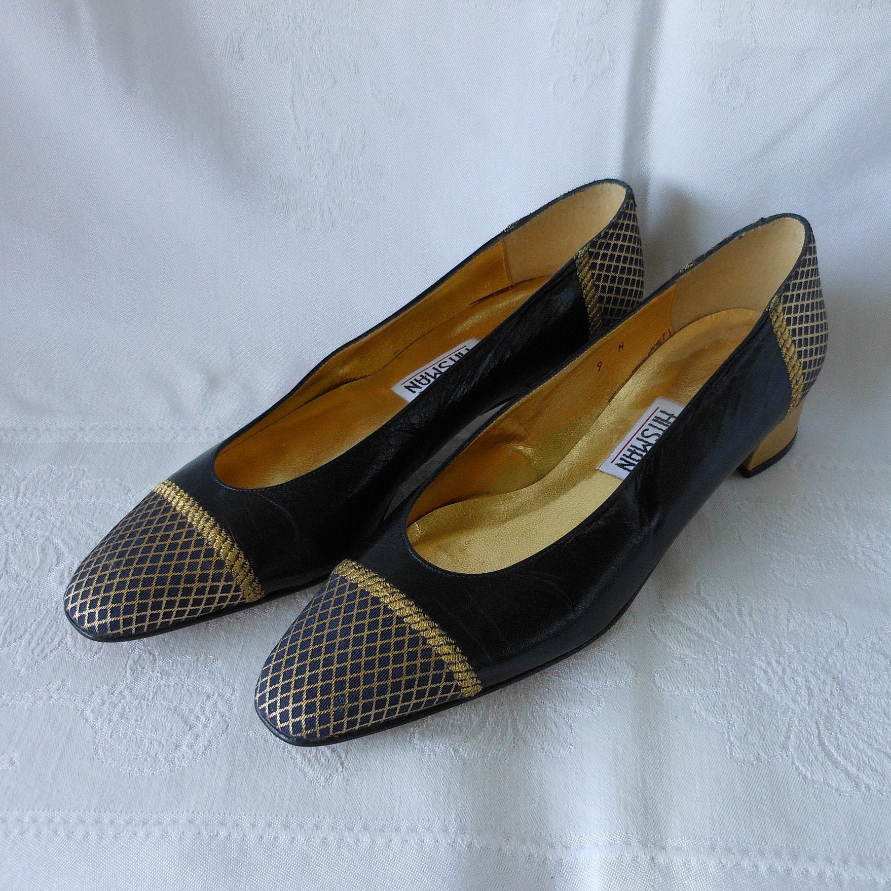 Vintage Low Heel Spectator Pumps Size 9A Size 9N Navy Leather Etsy