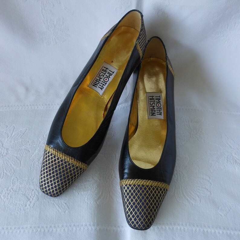 Vintage Low Heel Spectator Pumps Size 9A Size 9N Navy Leather Etsy