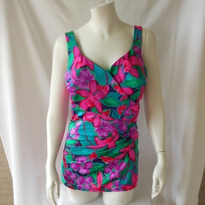 Vintage Sarong Swimsuit Size L/XL Tropical Floral Print Maxine Of Hollywood