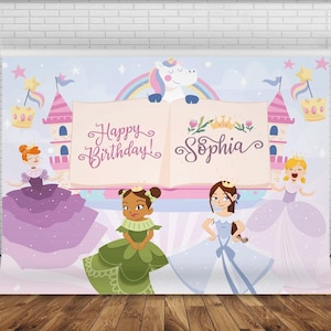 Digitale achtergrond voor evenement prinses en kasteel| Eenhoorn| Regenboog| Magisch thema| Prinsessenthema| Magisch thema| Verjaardagsachtergrond| Gepersonaliseerde|