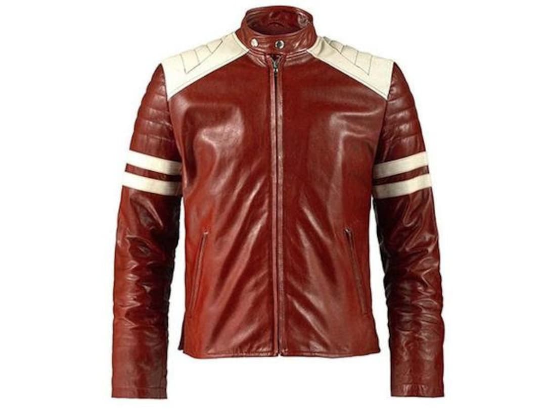 Men Red Leather Jacket With White Strips Biker Jackets - Etsy