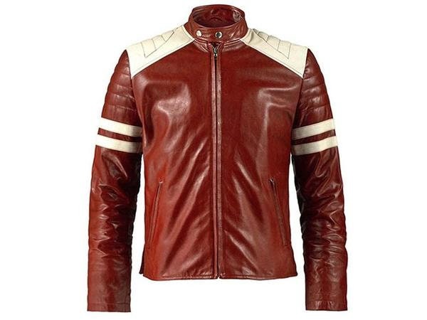 red and white leather jacket