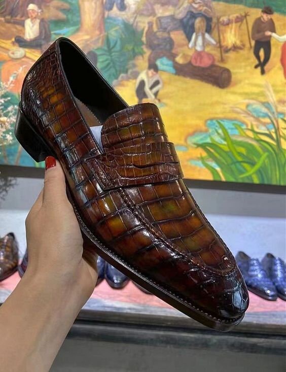 Handmade Men Brown Crocodile Dress Shoes Slip on Moccasin - Etsy
