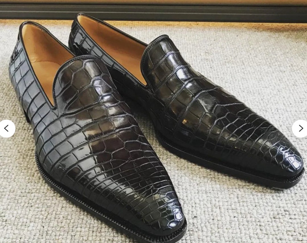 Handmade Men Crocodile Leather Black Loafer Shoes Peas Shoes - Etsy