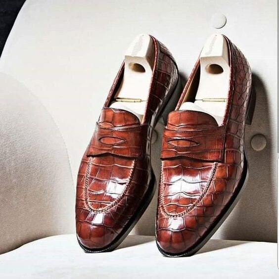 Handmade Brown Crocodile Texture Shoe Dress Leather Shoe for - Etsy