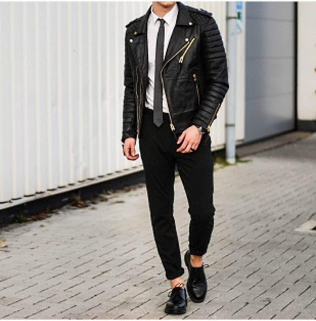 New Men Fashion Trend Black Motorcycle Leather Jacket Biker - Etsy