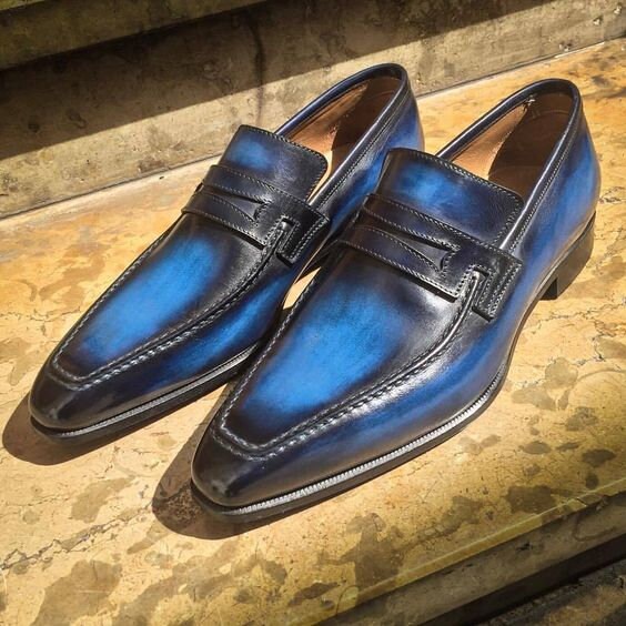 Handmade Blue Patina Leather Shoes for Men Loafer Shoes - Etsy