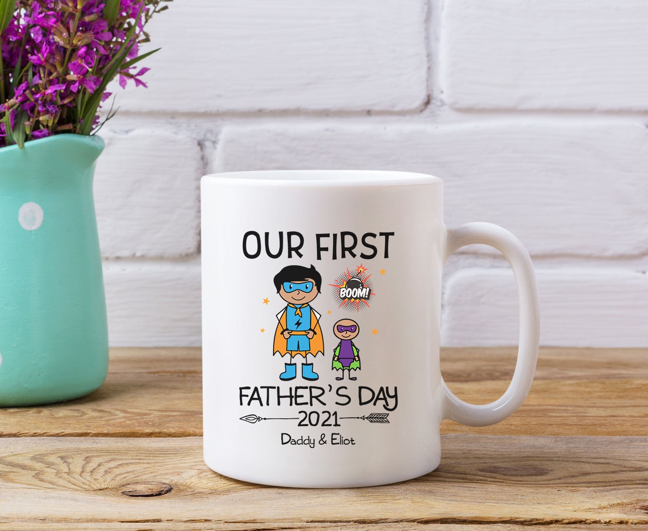 Personalized First Fathers Day 2021 Mug Dad and Son