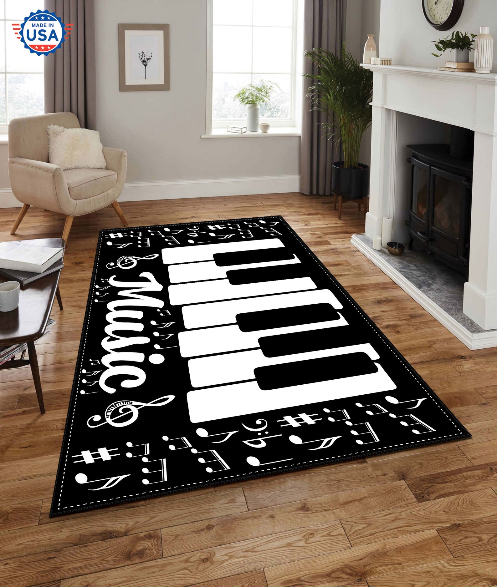 Piano Keyboard Area Rug Music Notes Pattern Music Lover Rug Etsy