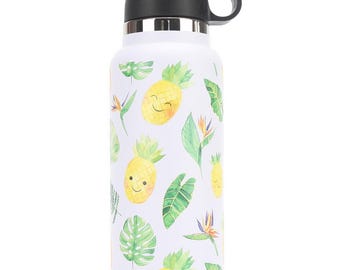 Butelka termiczna na wodę 32 uncje ananas Monstera biała