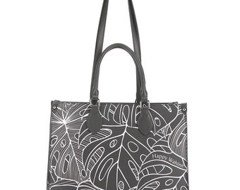 Stofftasche Kauwela Monstera Lines grau