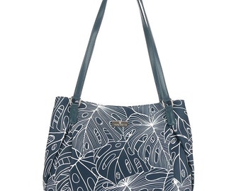 Borsa tote media Ke'olu Monstera Lines Navy