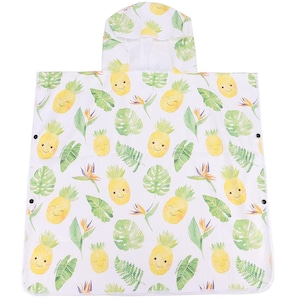 Poncho de toalla de playa con capucha para niños Monstera Piña Blanco